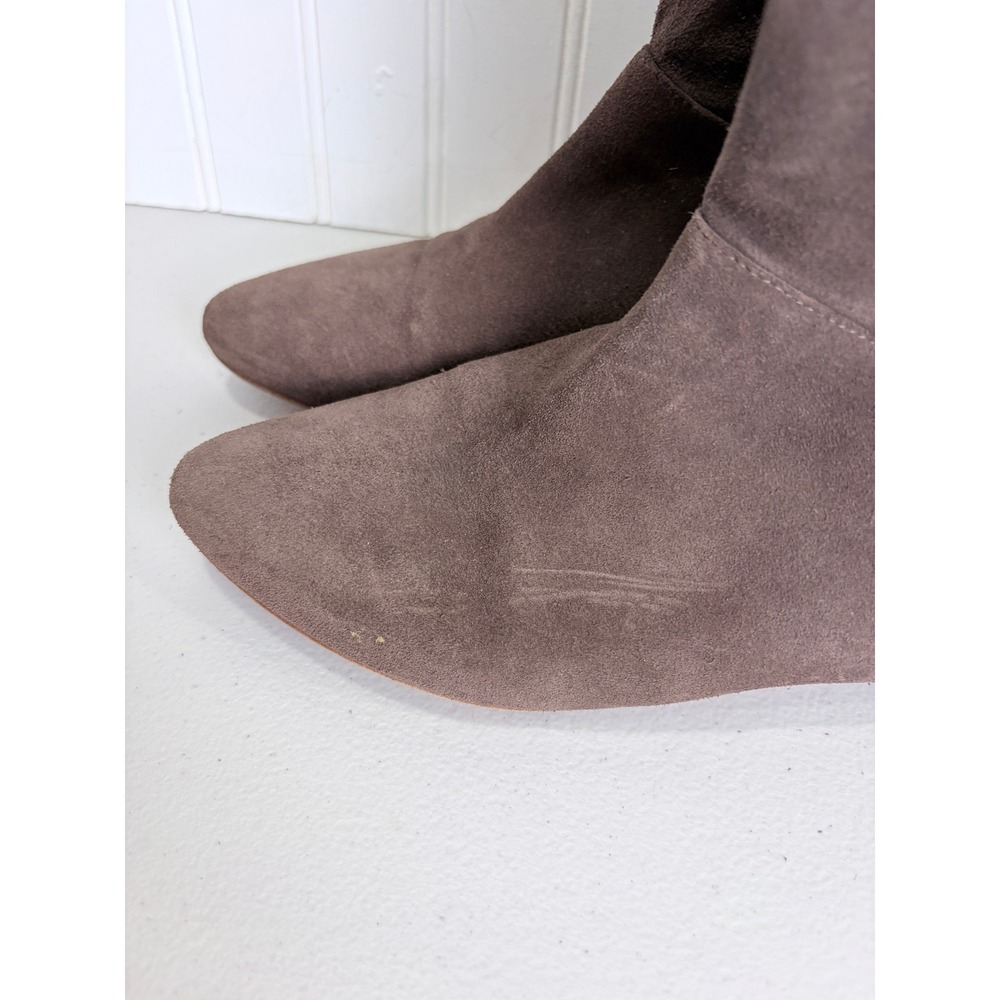 Daniblack Chocolate Taupe Suede Fringe Collar Tall Boot Flat Boho 8M Festival - Picture 6 of 16
